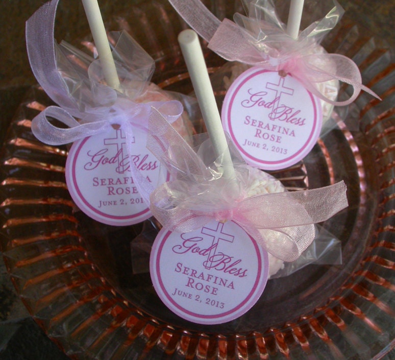 Christening God Bless Tags for cake pops, lollipops and cookie favors - 1.5 inch custom personalized tags Il_170x135