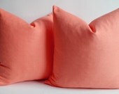 Sukan / 1 Linen Pillow Covers Coral Orange - Decorative Throw Pillow Cover - Cushion Cover - Linen Cushion -  Sofa Pillows  18 x18 Pillow