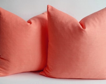 Sukan / 1 Linen Pillow Covers Coral Orange - Decorative Throw Pillow Cover - Cushion Cover - Linen Cushion -  Sofa Pillows  18 x18 Pillow