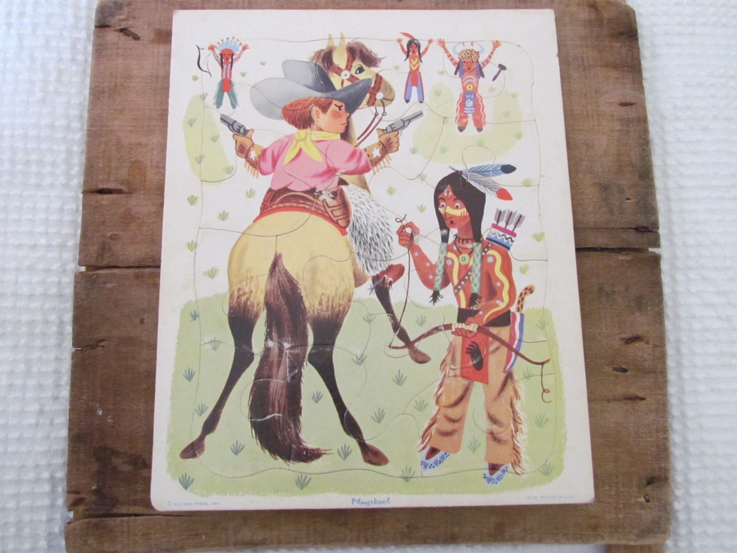 Vintage 1950's Playskool Cowboy and Indian Jigsaw Puzzle