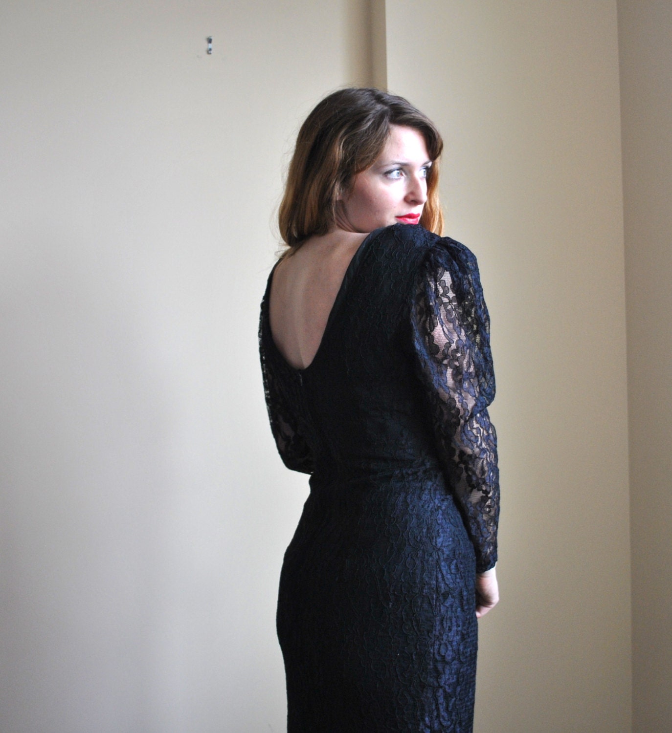 Medium 80s Little Miss Priss Black Dress - LBD - Black Lace Dress Medium Vintage Dress