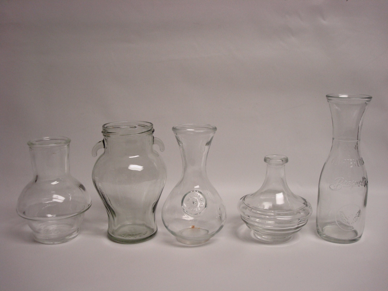 Lot of antique vintage style 5 medium glass vases bottles
