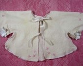Vintage 1920s baby shirt jacket - ivory flannel w/  flowers & bows - doll reuse