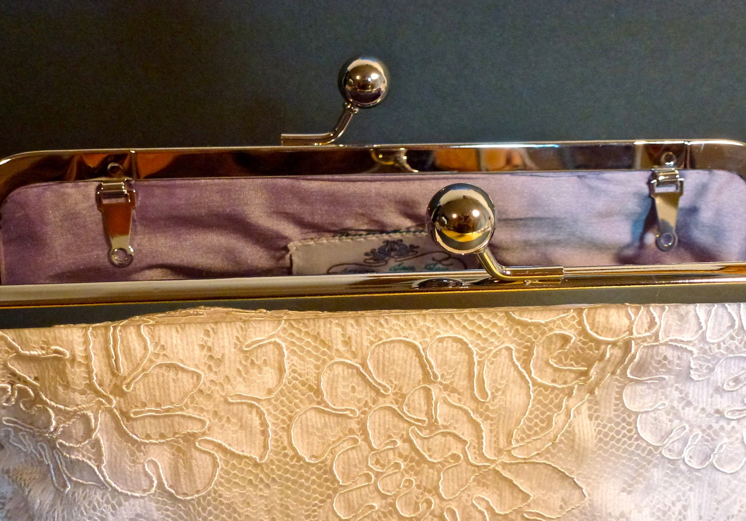 Bridal Clutch Ivory or White Alencon Lace Cabbage Rose Wedding