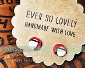 hand drawn red and black love bird earrings - one of a kind