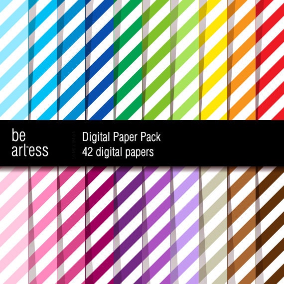 Striped Digital Paper Pack - 42 angled striped papers/ 12x12 inches or 8x11 inches(A4) - RMP0048