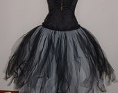 adult tutu skirt white black RAGGED lined 3 layers net tulle 26"long goth steam punk wedding prom gypsy skirt  US size 6-12