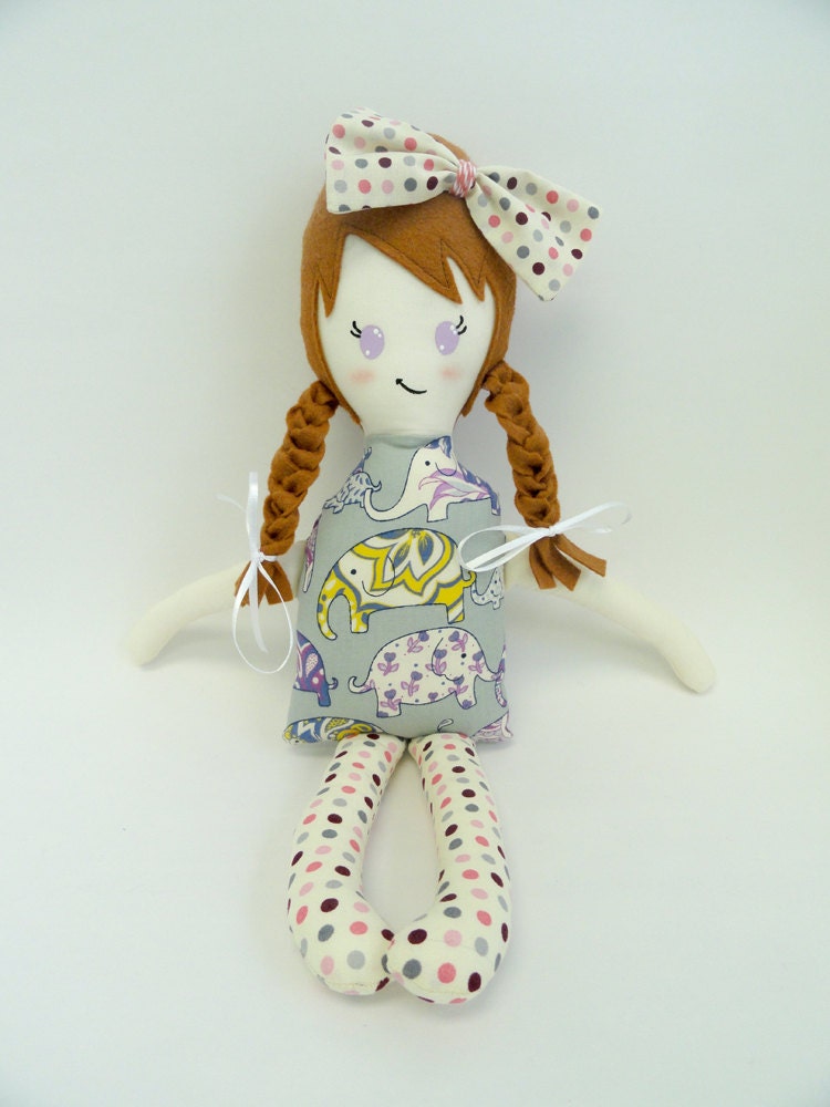 Cloth Doll Rag Doll Blonde Brown Haired Doll Baby Doll Brunette Doll Fabric Doll Elephant Fabric