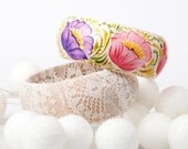 Fiori Di Primavera bracelet set. Hand Painted Jewelry. Lace Bracelet. Flowers Bangle Bracelet. Floral fashion. Bright pastel colors. Average