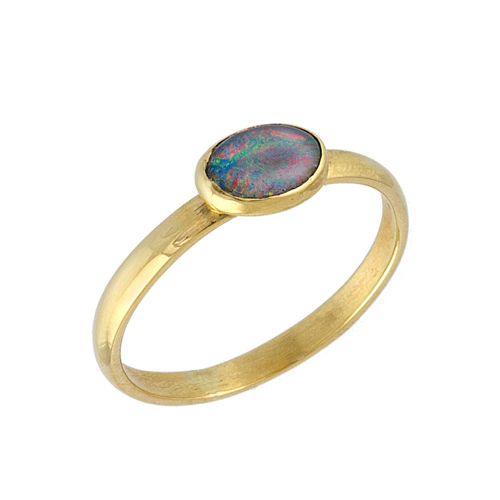 Vintage Polished Natural Opal Engagement Ring 14k Yellow Gold