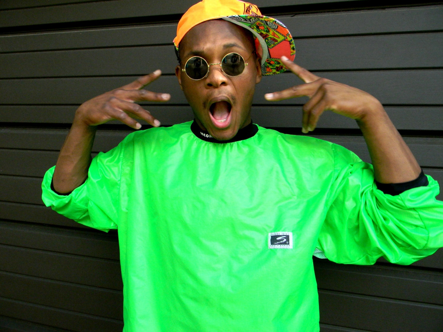 Vintage NEON GREEN Windbreaker - 80s/90s Surf Style Pullover/Windbreaker Sweatshirt - Unisex/Mens/Golden Age of Hip Hop - xl/l/large