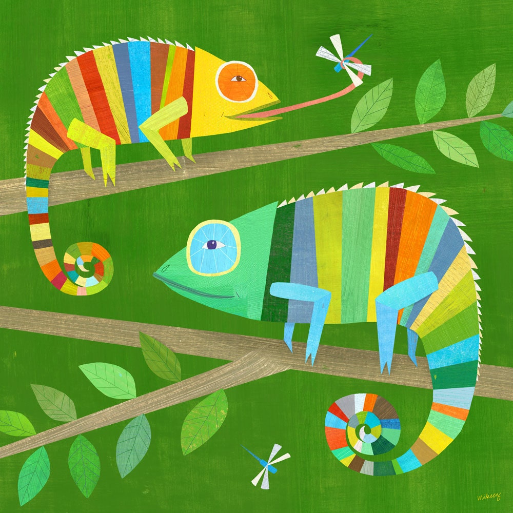 Striped Chameleons Print 8" x 8"