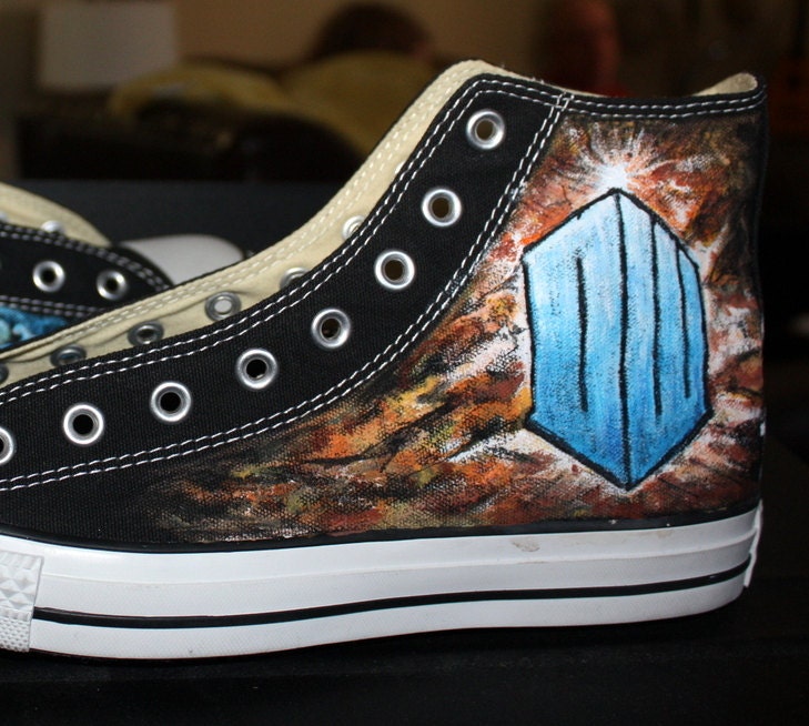 Doctor WHO Handpainted Shoes TIME LORD HIghtop Men's Women's any design size shoe Your name Gallifreyan  flag tardis darlek