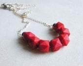 Red Geometric Necklace Tiny Faceted Necklace Minimalist Jewelry Everyday Jewelry Gift under 25