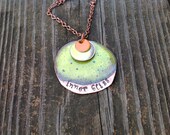 Yoga necklace, inner bliss stamp on enameled copper