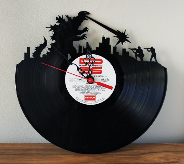 Godzilla Record Clock Recycled