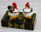 Vintage Rooster Ceramic Set, Salt, Pepper, Creamer and Sugar Dish