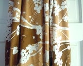 Oval Brown and White Floral Vintage Tablecloth- White Dogwood Branches- Oval Tablecloth 56" x 78"