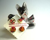 Set of Two Cover Button Vintage Fabric Earrings- Cherry Fruit Print and Orange Marigold Floral Print Fabric Earrings