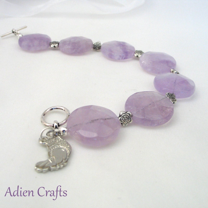 Amethyst Bracelet Purple Jewelry Brazilian Amethyst Daisy Beads and Bird Charm Gift Boxed