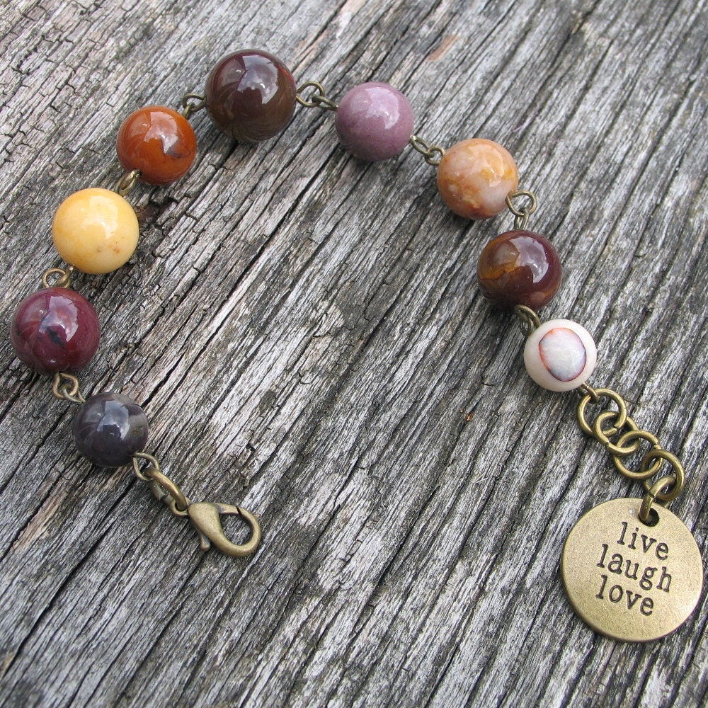 Live Laugh Love Mookaite Bracelet, Australian Gemstone, Earth Tones Boho Style Bracelet
