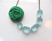 Mint and emerald bridesmaids statement necklace fabric flower