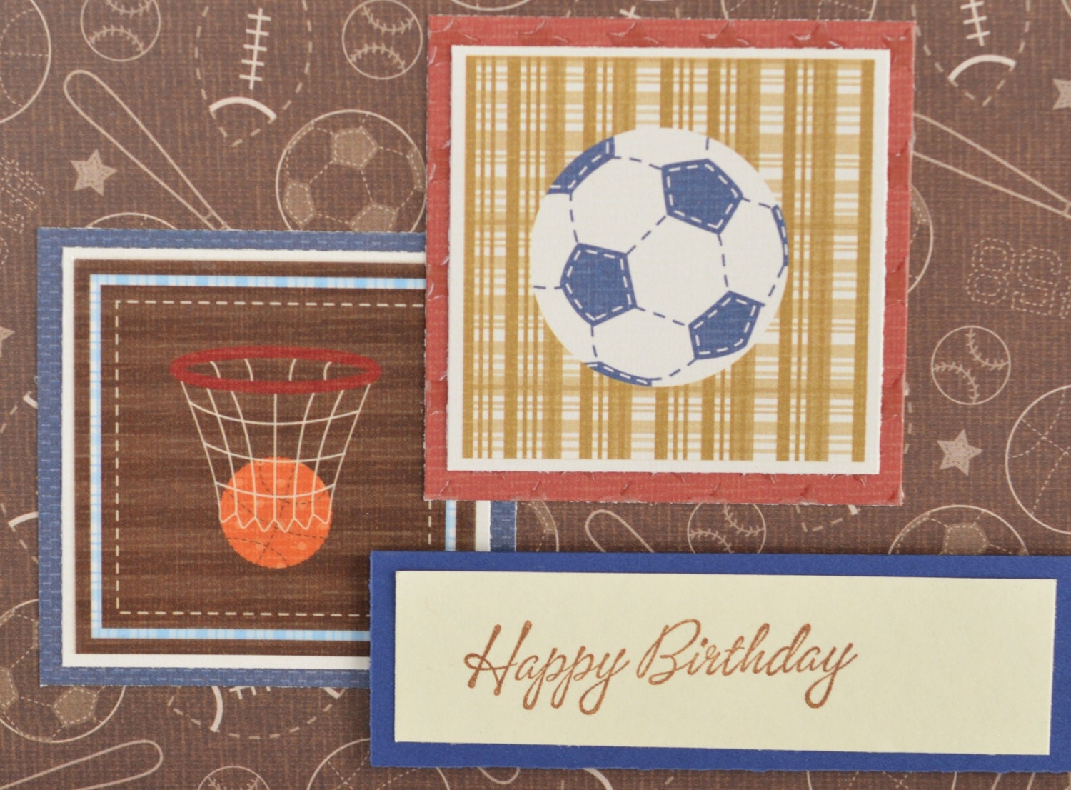 Sports Birthday Card, Male Birthday Cards, Happy Birthday Handmade Greeting Card, Soccer and Basketball Card