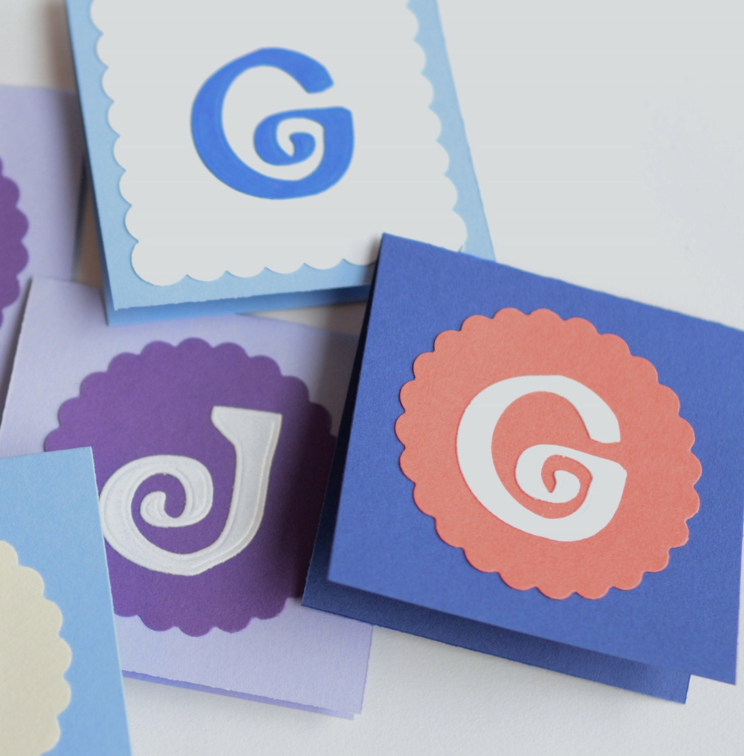 Personalized Initial Cards, Set of 20 Mini Cards, Custom Color and Letter Card, Alphabet Cards