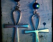Large Silver plated lead free Ankh Egyptian Earrings