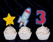 12 Rocket Themed Paper Pieced Cupcake Toppers picks ... Space Birthday ... choose one or any combination Il_170x135