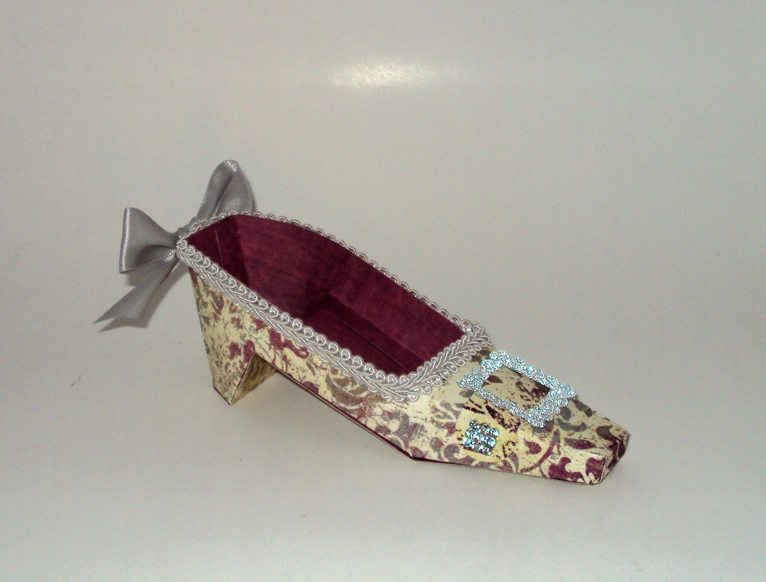 Paper Shoe Purple Damask Low Heel Square Toe Shoe Gift Box Favor Box
