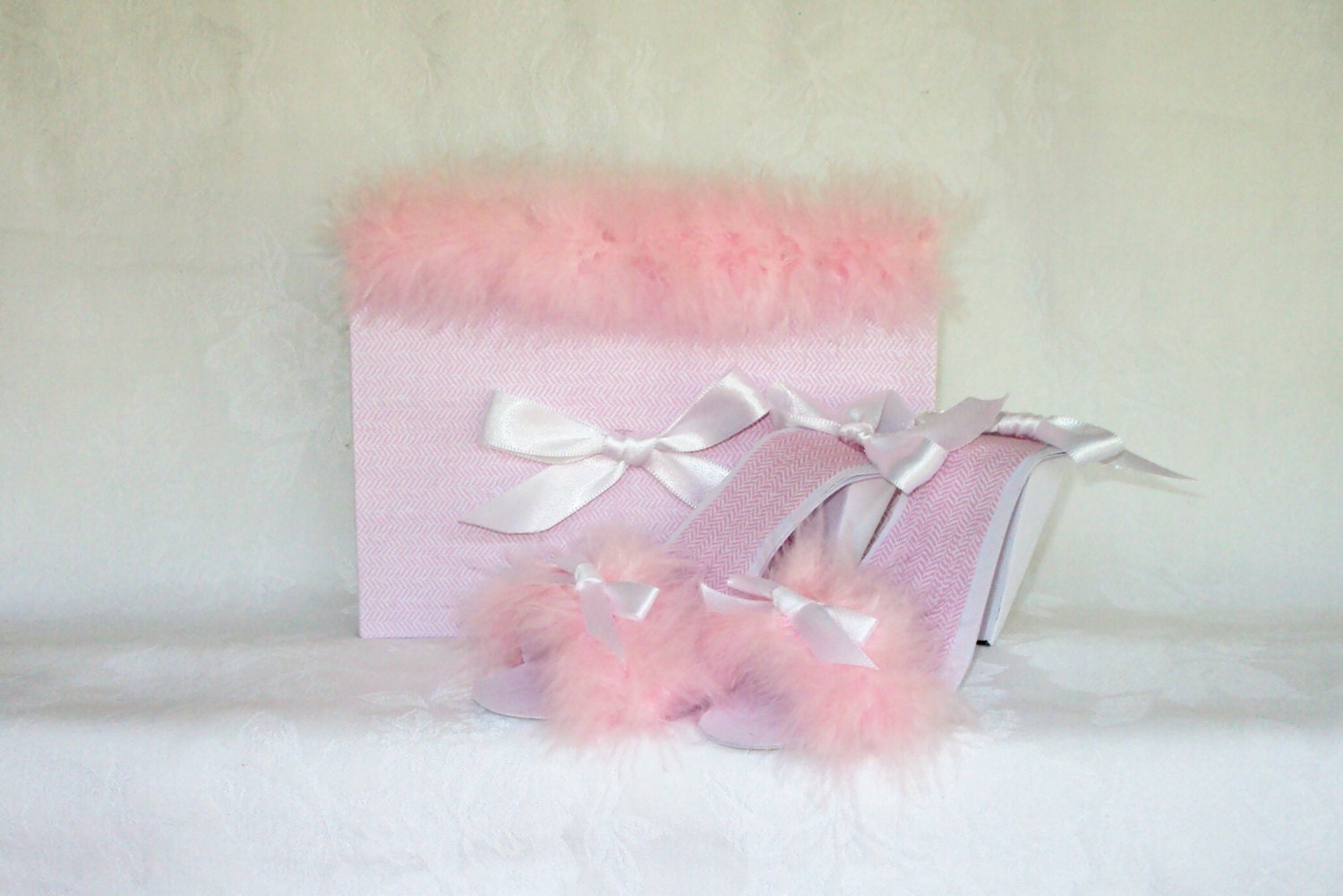 Paper Shoes with Box Original Design Pink Chevron Il_570xn
