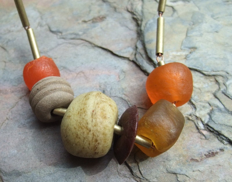 Recycled Beaded and Pottery Bead Necklace