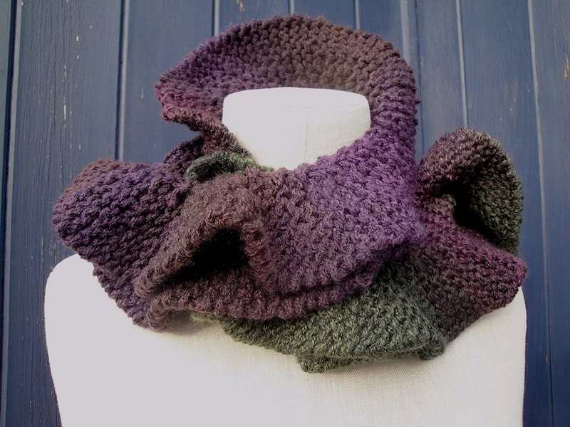 Ruffle Scarf in Eggplant Colors - Aubergine, Olive, Charcoal, Earth. Free Shipping.