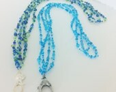 Blue and Green Beaded ID Lanyards