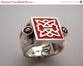 on sale Ring Sterling Silver with 9k Gold for Men and Women and Enamel black and red Unisex