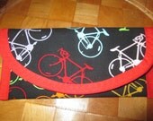 Bicycle Fabric, Clutch bag, purse, wallet, envelope 7x3 red, purple, orange,