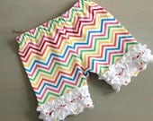 Girls Ruffle Shorts - Chevron Rainbow