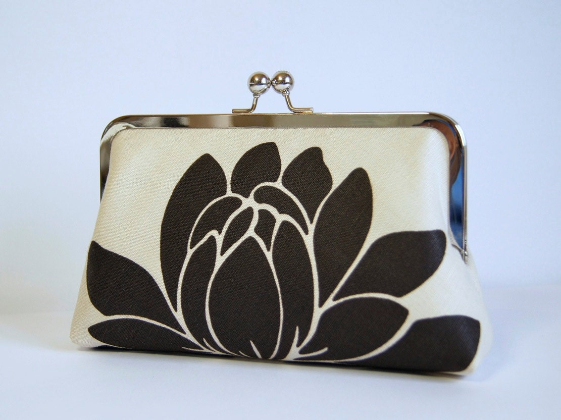 EllenVintage Black Lotus on Ivory Clutch (choose your color), Wedding bag, Wedding clutch, Bridesmaid gift, Bridesmaid clutch
