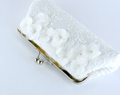 EllenVintage Cherry Blossom  Silk Clutch in WHITE or IVORY,  wedding clutch, wedding bag, Bridal clutch