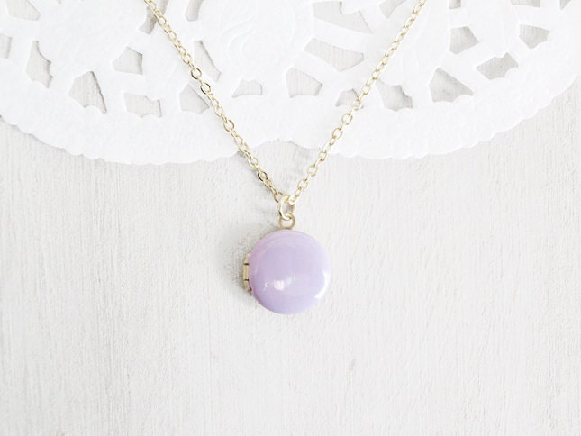 Light Purple Enamel Photo Locket - Charm Necklace