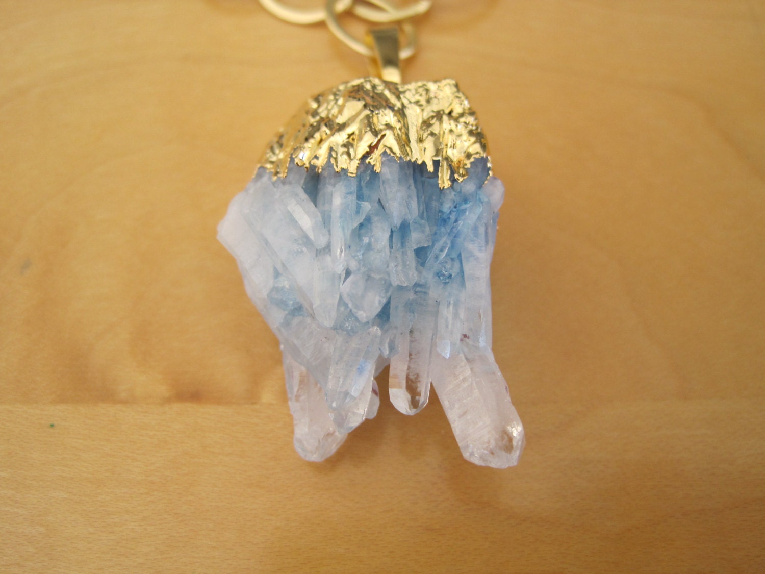Sea Blue Crystal Druzy Gold Plate Necklace