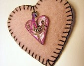 Dusty Pink and Black Recycled Wool Heart Pin