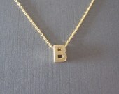 Gold Block Letter Initial Necklace