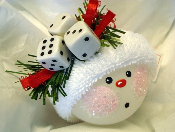 Bunco Ornament Christmas Tree Bulb Hand Painted Glass Snowball face Personalized