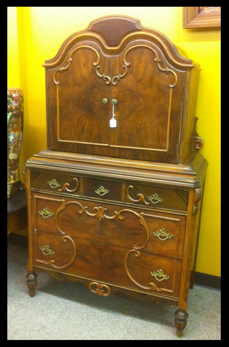 Beautiful and Unique French Provincial 1929's Dresser/Armoire/High Boy with ornate details