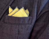 Men's Pocket Square in Yellow- cotton oxford handkerchief wedding groomsmen suit yellow gray