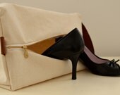 Travel Shoe Bag - shoes zipper pouch luggage storage bag leather canvas brass dopp kit