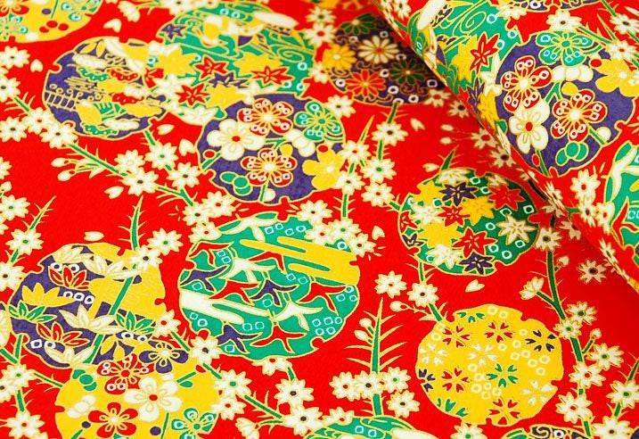 40% discount 23x17 inch (58x42cm) yuzen chiyogami paper sheet HZ-359 colorful rounds in red background theme origami sheet