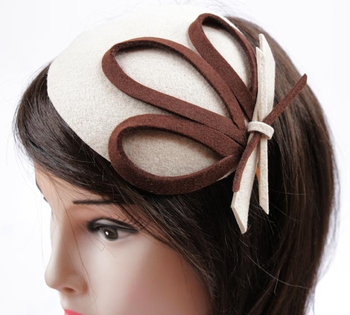 Ligh Beige Felt Fascinator Mini Hat Head Band